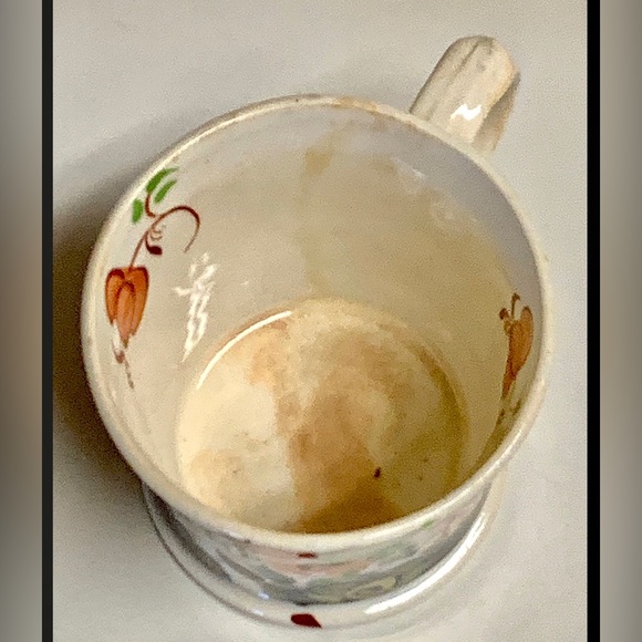 1800s Vintage Gaudy Welsh Pink Copper Lustre Sunflower Pattern Child’s Cup - Picture 10 of 10